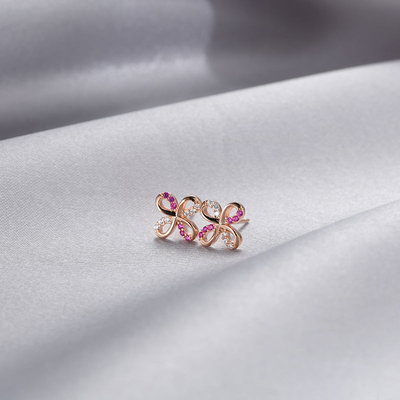 925 Sterling Silver Geometric Stud Earrings - Korean Style Cubic Zirconia Earrings with Plastic Backs for Women