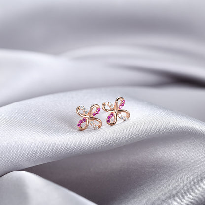 925 Sterling Silver Geometric Stud Earrings - Korean Style Cubic Zirconia Earrings with Plastic Backs for Women