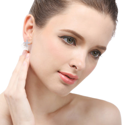 925 Sterling Silver Geometric Stud Earrings - Korean Style Diamond Accent Earrings with Plastic Ear Stoppers