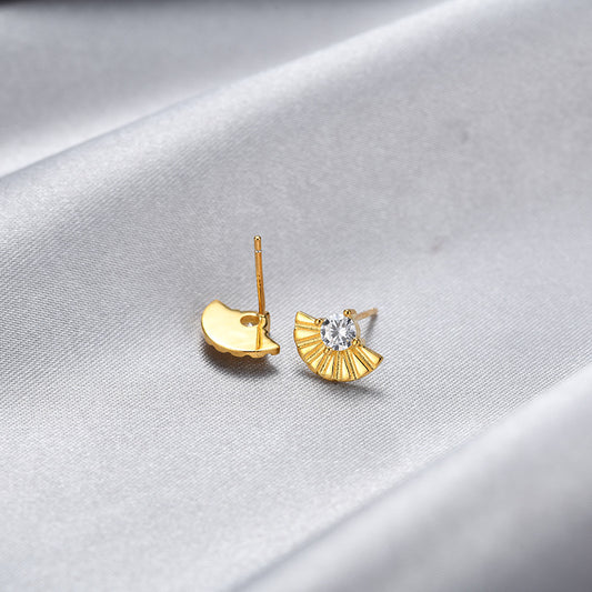 925 Sterling Silver Geometric Stud Earrings - Korean Style Diamond Accent Earrings with Plastic Stoppers