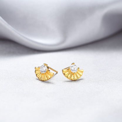 925 Sterling Silver Geometric Stud Earrings - Korean Style Diamond Accent Earrings with Plastic Stoppers