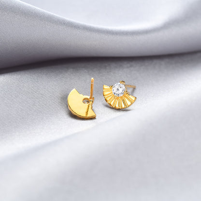 925 Sterling Silver Geometric Stud Earrings - Korean Style Diamond Accent Earrings with Plastic Stoppers