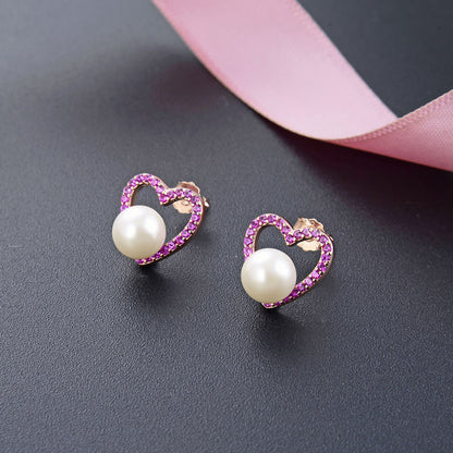 925 Sterling Silver Geometric Stud Earrings - White Gold & Rose Gold Plated Korean Style Earrings with Plastic Backs