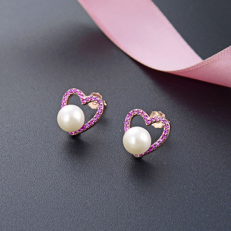925 Sterling Silver Geometric Stud Earrings - White Gold & Rose Gold Plated Korean Style Earrings with Plastic Backs