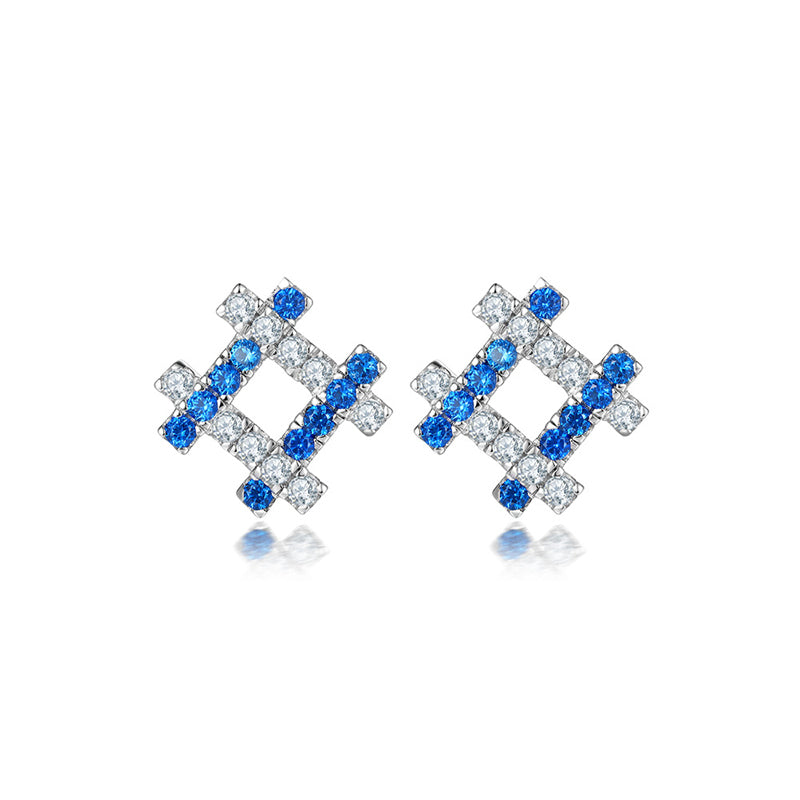 925 Sterling Silver Geometric Stud Earrings – Modern Diamond & Square Zircon Design