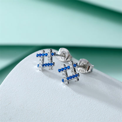 925 Sterling Silver Geometric Stud Earrings – Modern Diamond & Square Zircon Design