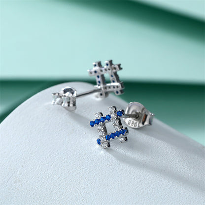 925 Sterling Silver Geometric Stud Earrings – Modern Diamond & Square Zircon Design
