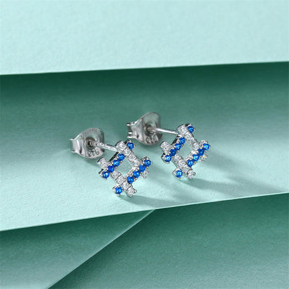 925 Sterling Silver Geometric Stud Earrings – Modern Diamond & Square Zircon Design