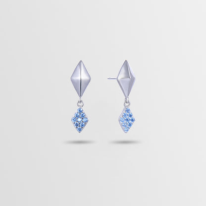 925 Sterling Silver Geometric Stud Earrings for Women-White & Blue Diamond Korean-Style Fashion Earrings with Plastic Ear Backs