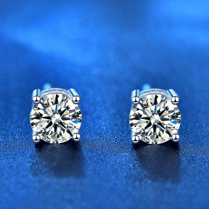 925 Sterling Silver Geometric Stud Earrings with 0.3ct/0.5ct/1ct/2ct White or Black Moissanite Hearts and Arrows Cut Micro-Paved Minimalist Design for Women