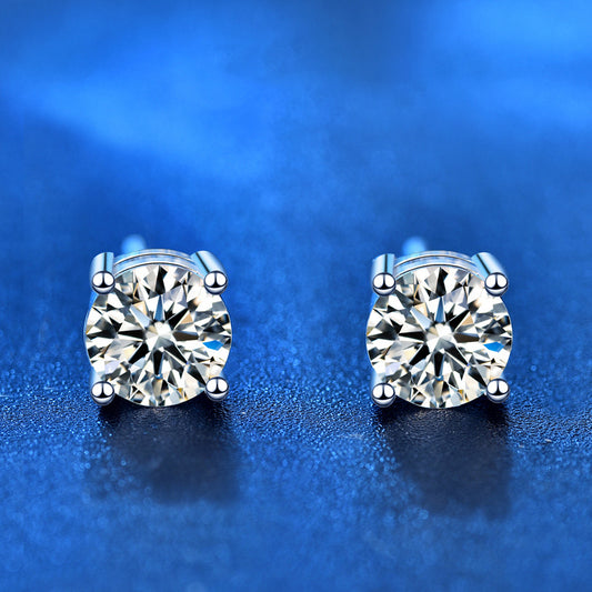 925 Sterling Silver Geometric Stud Earrings with 0.3ct/0.5ct/1ct/2ct White or Black Moissanite Hearts and Arrows Cut Micro-Paved Minimalist Design for Women