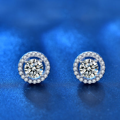 925 Sterling Silver Geometric Stud Earrings with 0.5ct Moissanite Rhodium Plated Minimalist Circle Design Jewelry for Women