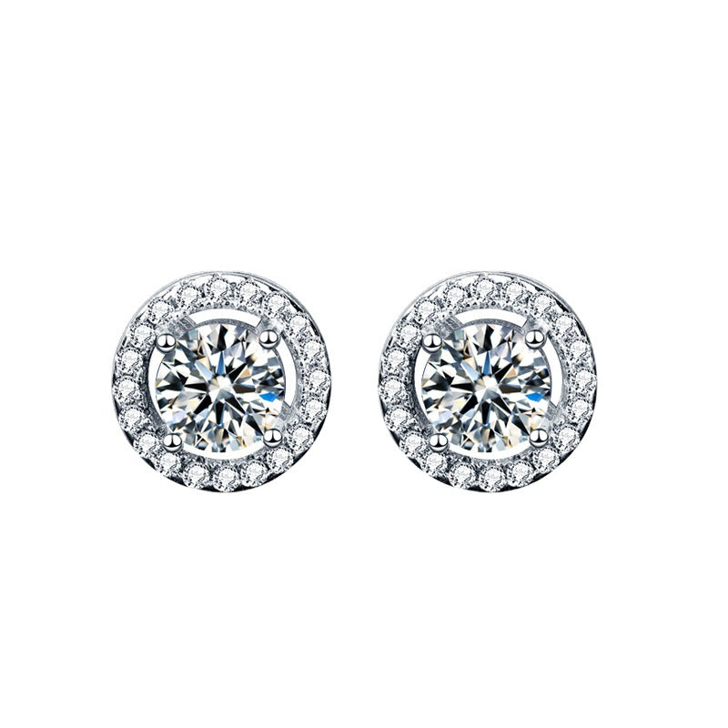 925 Sterling Silver Geometric Stud Earrings with 0.5ct Moissanite Rhodium Plated Minimalist Circle Design Jewelry for Women