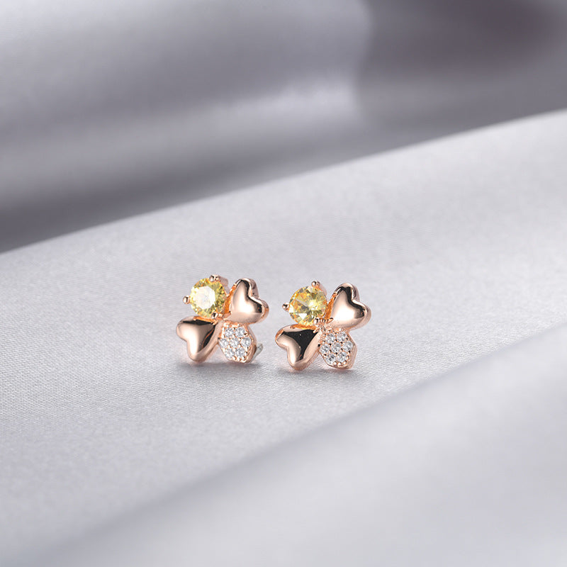 925 Sterling Silver Geometric Stud Earrings with Cubic Zirconia - Korean Style Minimalist Earrings for Women with Plastic Ear Stoppers