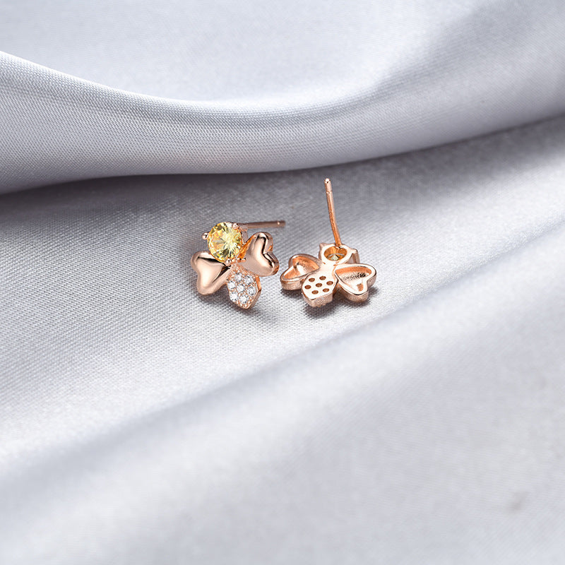 925 Sterling Silver Geometric Stud Earrings with Cubic Zirconia - Korean Style Minimalist Earrings for Women with Plastic Ear Stoppers