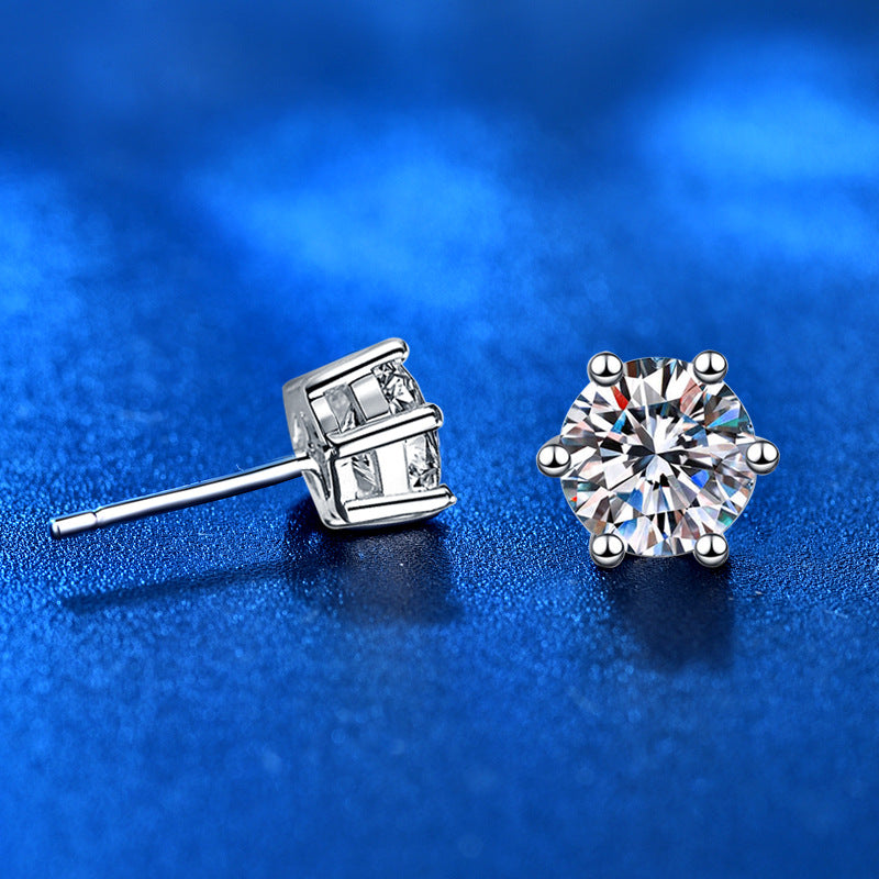 925 Sterling Silver Geometric Stud Earrings with White Black Diamond 30pt 50pt 1ct 2ct Electroplated Simple Elegant for Women