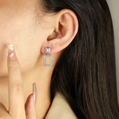 925 Sterling Silver Geometric Tassel Earrings for Women Minimalist Hollow Square Dangle Earrings, White Gold Plated 4g
