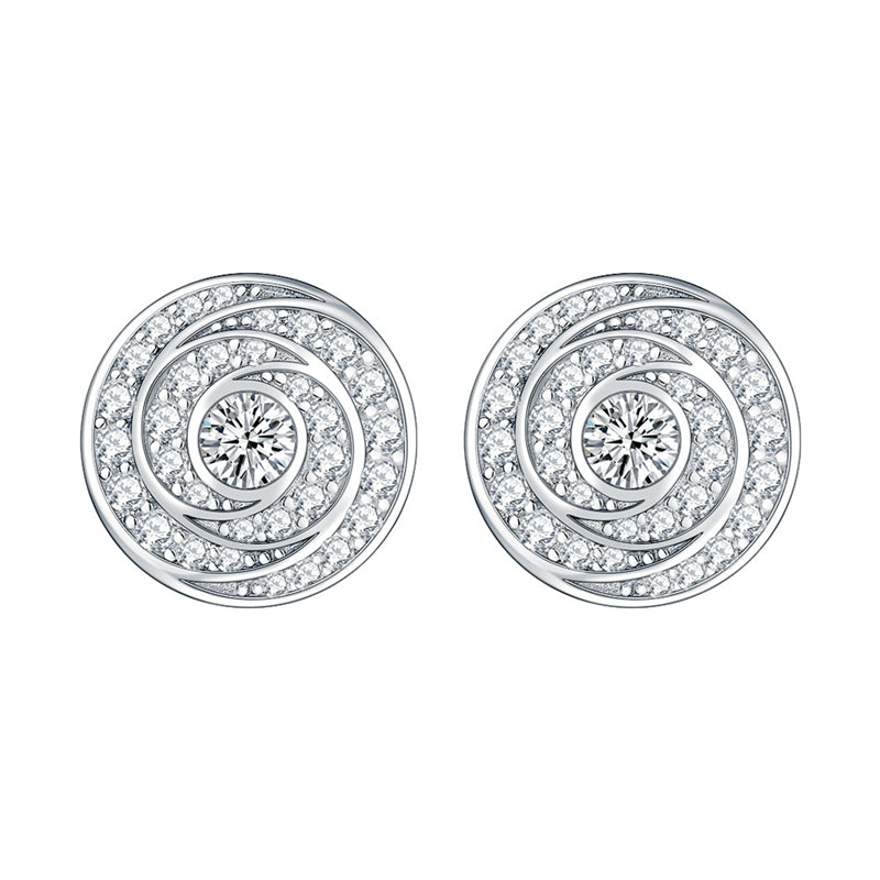 925 Sterling Silver Geometric Zircon Earrings for Women Elegant Round Stud Earrings White Gold Plated