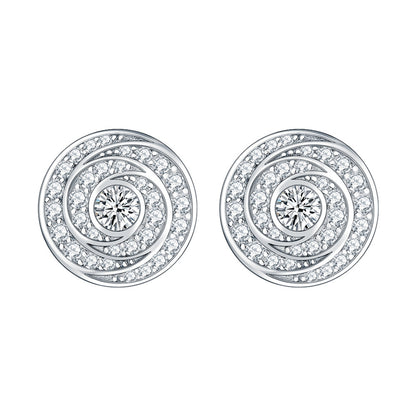 925 Sterling Silver Geometric Zircon Earrings for Women Elegant Round Stud Earrings White Gold Plated
