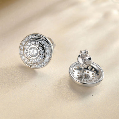 925 Sterling Silver Geometric Zircon Earrings for Women Elegant Round Stud Earrings White Gold Plated