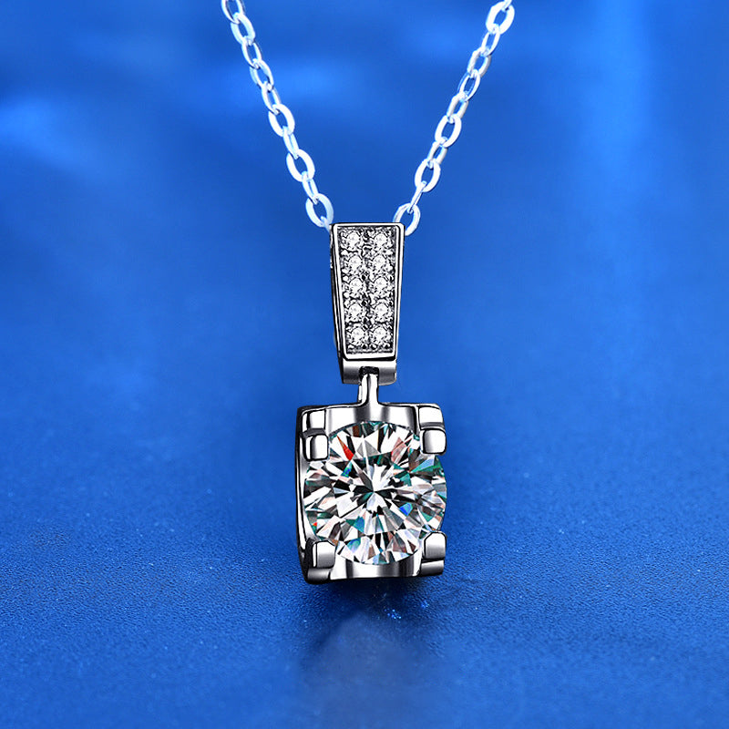 925 Sterling Silver Geometric Zodiac Pendant Necklace with 1ct Moissanite Cross Chain Women's Light Luxury Jewelry