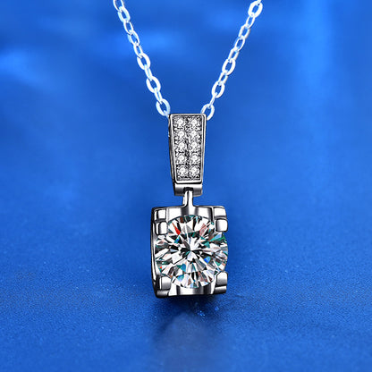 925 Sterling Silver Geometric Zodiac Pendant Necklace with 1ct Moissanite Cross Chain Women's Light Luxury Jewelry