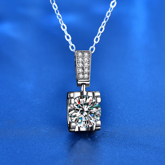 925 Sterling Silver Geometric Zodiac Pendant Necklace with 1ct Moissanite Cross Chain Women's Light Luxury Jewelry