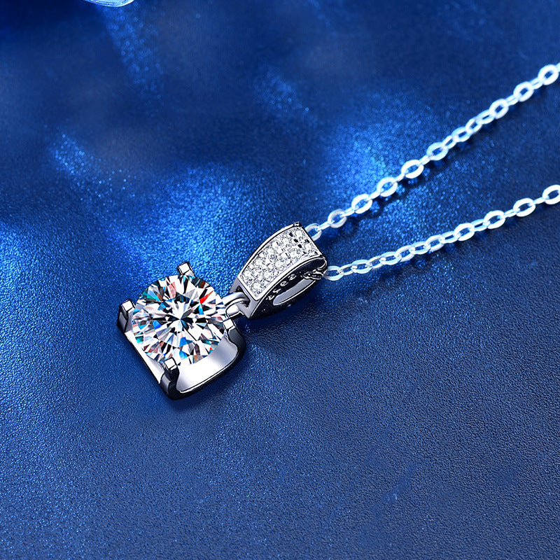 925 Sterling Silver Geometric Zodiac Pendant Necklace with 1ct Moissanite Cross Chain Women's Light Luxury Jewelry