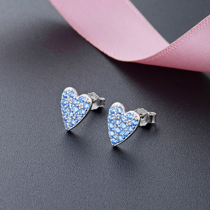 925 Sterling Silver Geometric & Bear Stud Earrings - White Gold/Rose Gold/Yellow Gold Plated with White/Blue/Green Zircon, Korean Style Fashion Earrings with Plastic Backs