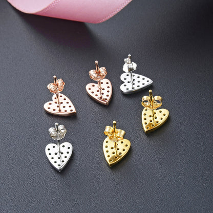 925 Sterling Silver Geometric & Bear Stud Earrings - White Gold/Rose Gold/Yellow Gold Plated with White/Blue/Green Zircon, Korean Style Fashion Earrings with Plastic Backs