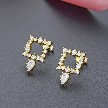 925 Sterling Silver Gold-Plated Square Stud Earrings - Instagrammable Geometric Earrings for Women
