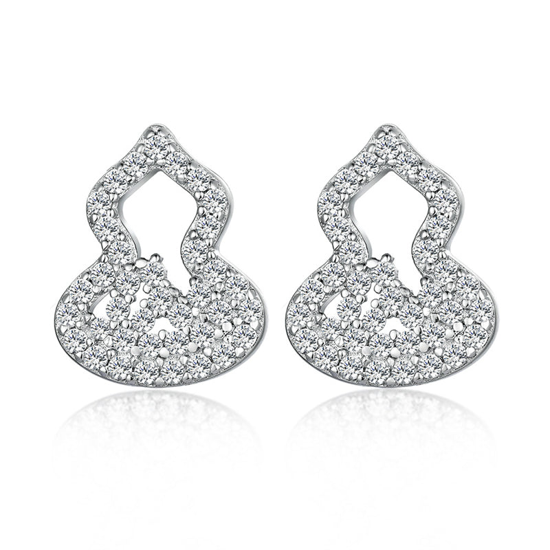 925 Sterling Silver Gourd Flower Earrings - Elegant Zircon Studs with European Minimalist Style