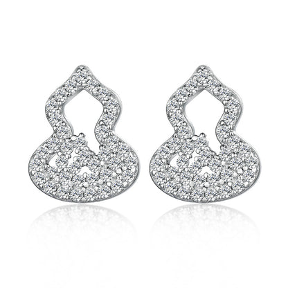 925 Sterling Silver Gourd Flower Earrings - Elegant Zircon Studs with European Minimalist Style