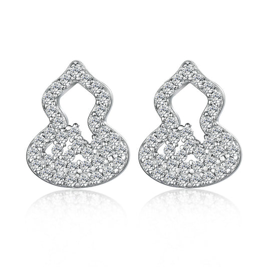 925 Sterling Silver Gourd Flower Earrings - Elegant Zircon Studs with European Minimalist Style