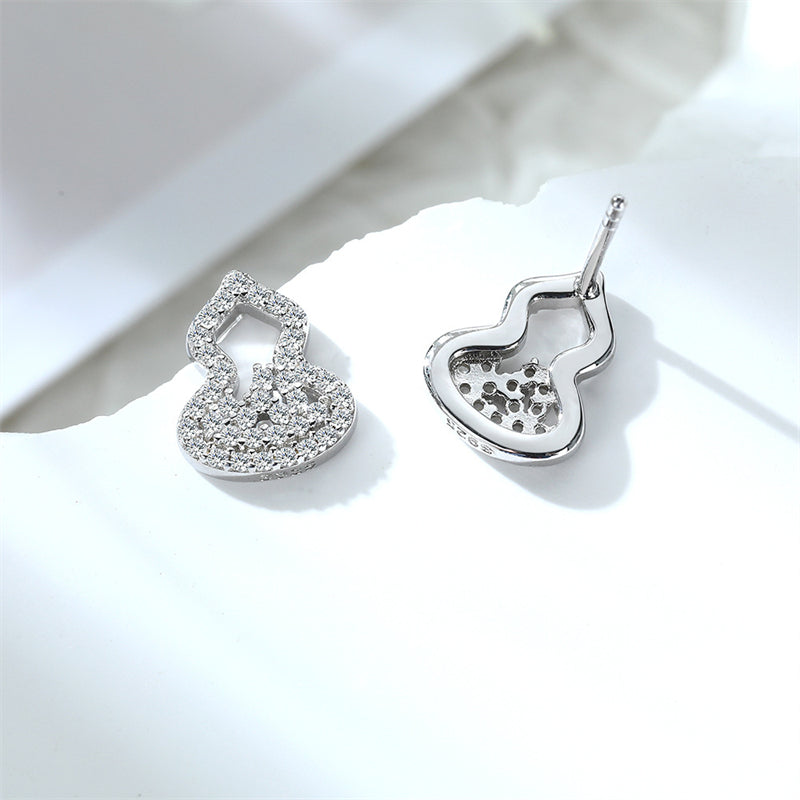 925 Sterling Silver Gourd Flower Earrings - Elegant Zircon Studs with European Minimalist Style
