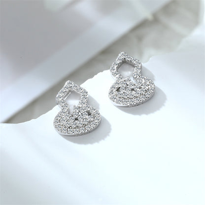 925 Sterling Silver Gourd Flower Earrings - Elegant Zircon Studs with European Minimalist Style