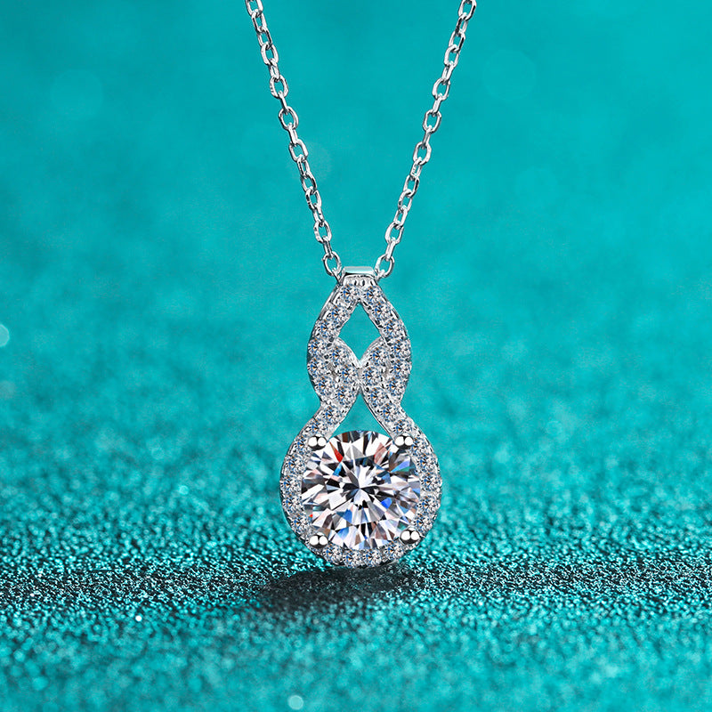 925 Sterling Silver Gourd Pendant Necklace - 1CT Moissanite PT950-Plated Collarbone Chain