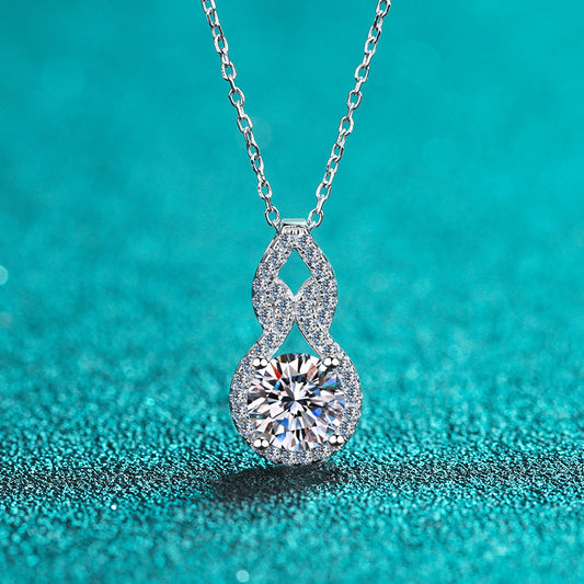925 Sterling Silver Gourd Pendant Necklace - 1CT Moissanite PT950-Plated Collarbone Chain