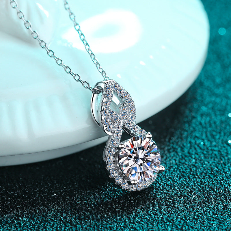 925 Sterling Silver Gourd Pendant Necklace - 1CT Moissanite PT950-Plated Collarbone Chain