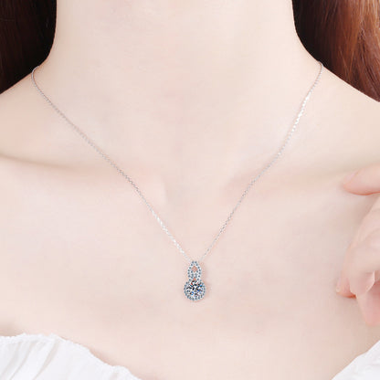925 Sterling Silver Gourd Pendant Necklace - 1CT Moissanite PT950-Plated Collarbone Chain