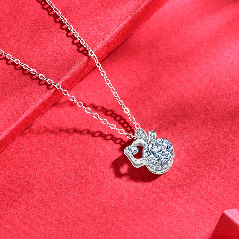 925 Sterling Silver Gourd Pendant Necklace with 1ct Moissanite & Adjustable Cross Chain