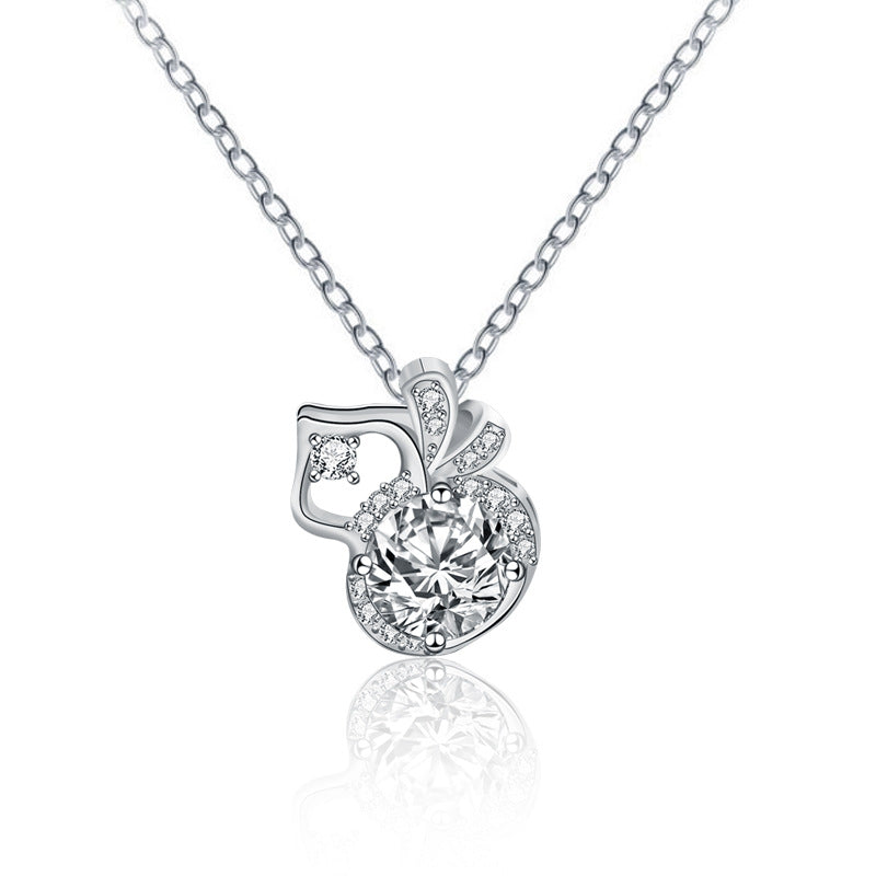 925 Sterling Silver Gourd Pendant Necklace with 1ct Moissanite & Adjustable Cross Chain