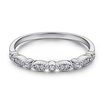 925 Sterling Silver Half Eternity Band - Dainty Zircon Stackable Ring in White/Rose/Yellow Gold