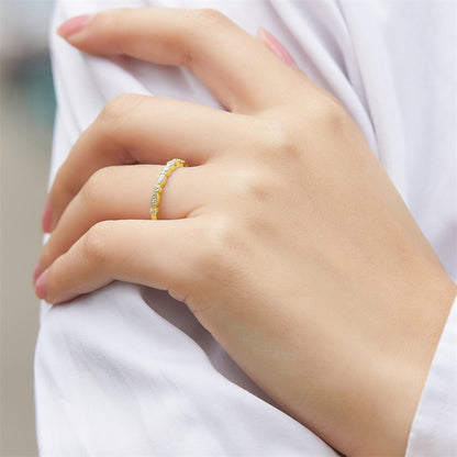 925 Sterling Silver Half Eternity Band - Dainty Zircon Stackable Ring in White/Rose/Yellow Gold