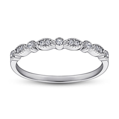 925 Sterling Silver Half Eternity Band - Dainty Zircon Stackable Ring in White/Rose/Yellow Gold
