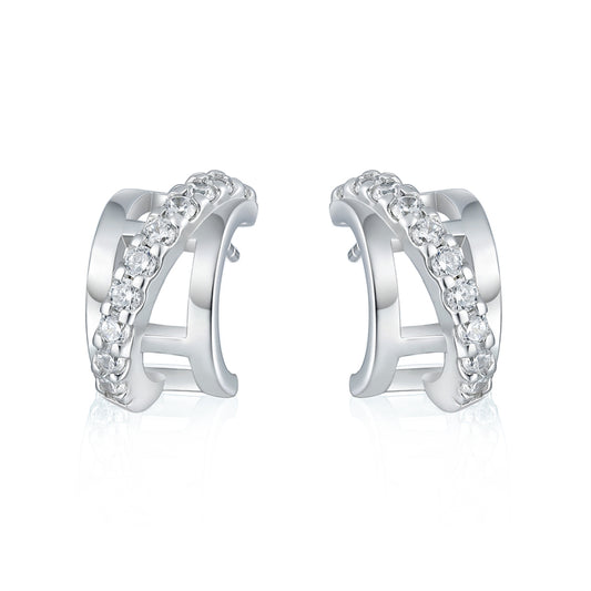 925 Sterling Silver Half Hoop Earrings for Women Elegant Geometric Semi-Circle Earrings with Zircon Accents White Gold Plated