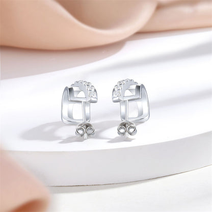 925 Sterling Silver Half Hoop Earrings for Women Elegant Geometric Semi-Circle Earrings with Zircon Accents White Gold Plated