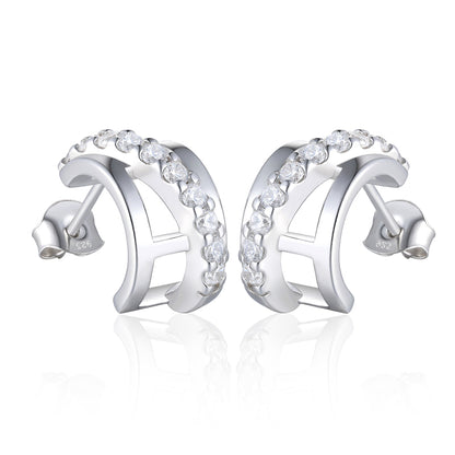 925 Sterling Silver Half Hoop Earrings for Women Elegant Geometric Semi-Circle Earrings with Zircon Accents White Gold Plated