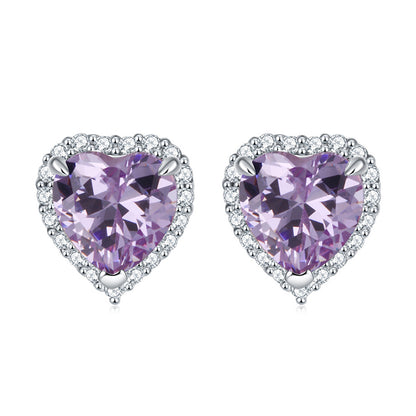 925 Sterling Silver Heart-Shaped Birthstone Stud Earrings – Elegant Zircon Jewelry Collection