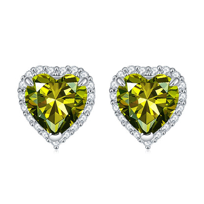 925 Sterling Silver Heart-Shaped Birthstone Stud Earrings – Elegant Zircon Jewelry Collection